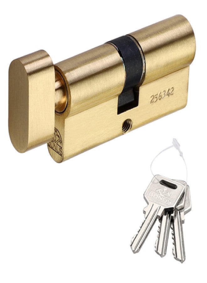 Bonus:- Compact Profile 6 Pin Cylinder (60mm One Side Key, Brush Brass) - Image 1